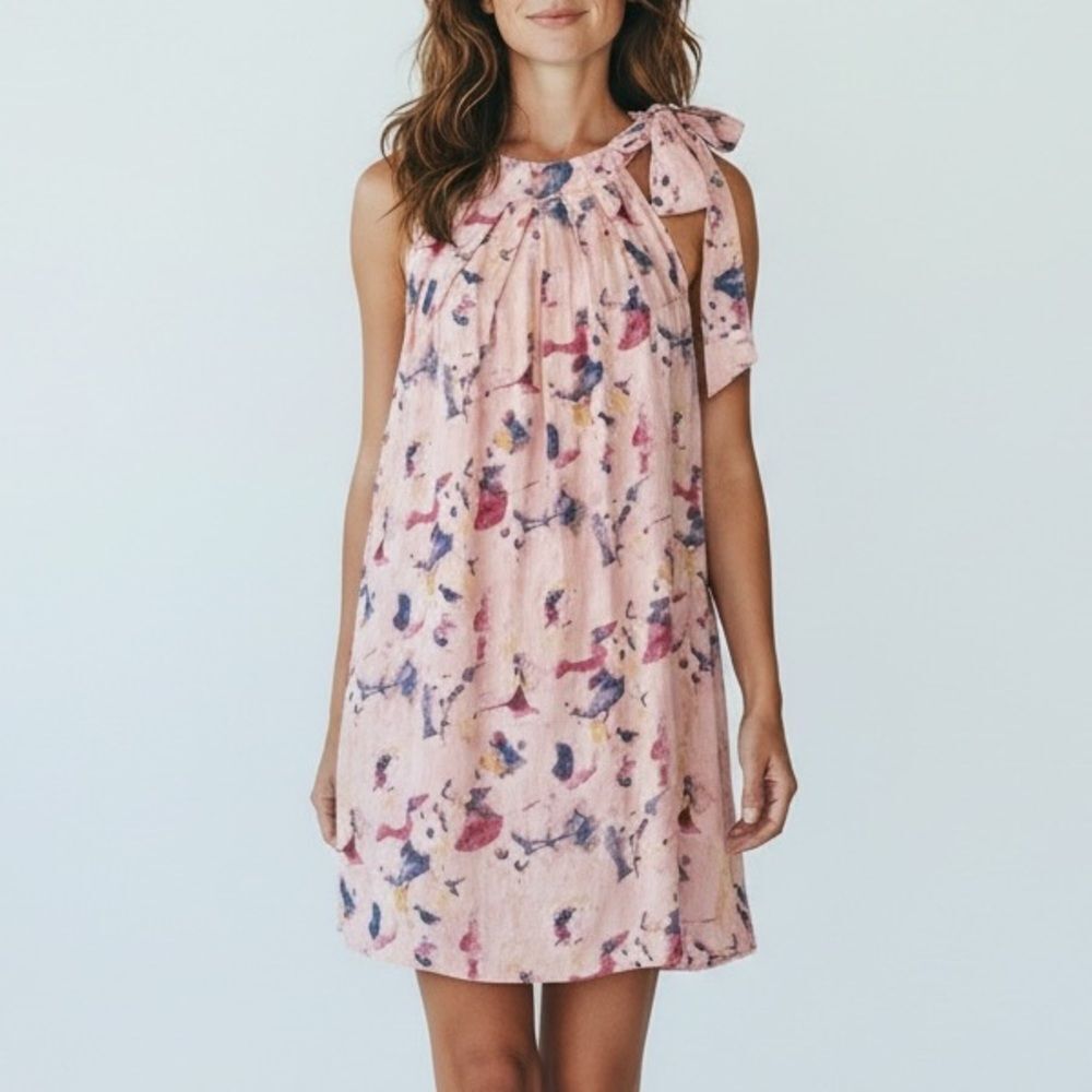 Bellambra Made in Italy 100% Linen Floral Sleeveless Dress with Bow in Size S